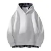 Sudadera Cardigan Falsa de Dos Piezas con Empalme de Cuadros Americanos para Hombre Otoño e Invierno Nueva Chaqueta Casual Pesada