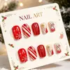 Arte de unhas de Natal para comércio exterior: designs clássicos listrados em vermelho e branco, Papai Noel fofo, flocos de neve e árvores de Natal, esmalte de unha vermelho