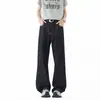 Jeans raw denim de corte justo estilo americano para homens, jeans raw denim com vibe high-street solta de perna reta para o outono