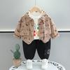 Terno de primavera para meninos 2025, novo estilo ocidental, roupas infantis para meninos, roupas infantis de primavera, roupas de estilo ocidental, conjunto de três peças de cabelo da moda