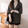 Cardigan de Tricô Elegante Estilo Britânico com Gola de Terno para o Trabalho Outono e Inverno Novo Casaco de Listras de Comprimento Médio Tamanho Grande para Mulheres