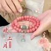 Pulsera de Flor Flotante Bodhi Rosa Melocotón para Hombres y Mujeres, Rosario Suave de Doble Círculo de Cuentas Bodhi para Llevar en la Mano, Pulsera Envuelta a Mano al por Mayor