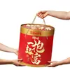 Cubo de Snacks de Nueces Redondas Rojas Baicaowei con Asa, Cilindro de Papel, Entrega Directa de Fábrica