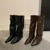Botas de plataforma Marrones Melard con aumento interno de altura, botas de montar de caña larga para mujer, botas largas ajustadas de punta cuadrada para otoño e invierno 2026