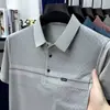 Camiseta Listrada de Manga Curta de Seda de Gelo, Polo Masculino Casual de Verão Fino de Luxo para Homens de Meia-Idade e Jovens, Estilo Pai