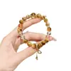 Pulseira de Cristal Citrino Amarelo Natural para Mulheres, Contas Redondas, Atacado, Pingente de Gato da Sorte