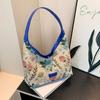 Bolsa Tote Floral Pequena 2026 Novo Modelo Moda Feminina Casual Nicho Comutador Ombro Único Lona Bolsa de Axila