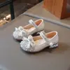 Zapatos de Princesa con Pedrería de Moda para Niñas 2026 Primavera/Otoño Nuevo Estilo Zapatos de Boca Baja Zapatos Individuales Niños Medianos y Grandes Zapatos de Cristal con Lazo Zapatos de Cuero