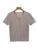 Nuevo Cardigan Fino de Verano Tencel Lyocell Anti-rayas Manga Corta para Mujer Chaqueta Versátil Cuello Tijera Top Camiseta de Punto