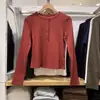 Camiseta de Moda para Mujer con Cuello Henley de Canalé / Manga Larga Casual Ajustada Reductora Camiseta Base Superior 26 Estilos Nuevos 487908