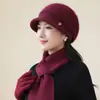 Chapéu de Pelo de Coelho Quente e Espesso para Mulheres de Meia-Idade e Idosas, Chapéu de Lã Tricotado de Inverno, Chapéu Frio e à Prova de Vento para Mães e Idosos