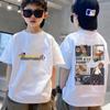 Camiseta de Manga Curta para Meninos Verão 2023 Nova Marca da Moda Comic Adolescente Crianças Médias e Grandes Algodão Puro Versão Coreana Solta Ins Top