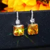 Huitan LAZADA Nuevos Pendientes Europeos y Americanos de Lujo Flor de Hielo Diamante Amarillo Moda Elegante Versátil Gancho de Oreja con Circonita Micro