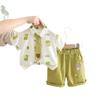 Traje de Verano para Niños 2025 Camisa de Dinosaurio de Dibujos Animados de Manga Corta Verano Corbata para Niño Verano Traje de Dos Piezas para Bebé