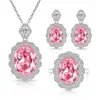 Transmisión en Vivo Más Vendido Conjunto de Joyas de Piedras Preciosas Rojas y Azules Color Huevo de Paloma, Popular Collar de Cristal de Lujo, Aretes y Anillo para Mujeres en Europa y América