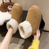 Botas de Inverno 2025 Novas Planas Slip-On com Solado Grosso, Gola de Pelo, Forro de Pelúcia, Acolchoadas Quentes de Algodão para Mulheres Venda por Atacado