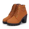 Amazon Otoño e Invierno Nuevas Botas de Mujer de Tacón Alto de Comercio Exterior Talla Grande Botas Cortas con Tira Cruzada Botas Martin de Tacón Grueso Botas de Piel en Stock