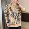 Falso suéter de duas peças masculino 2024 primavera e outono novos ins moda marca top grafite manga comprida camiseta base camisa masculina top