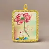 Pingente Thangka do Tibete Zakilam Quadrado Liga de Aço Titânio Dourado Várias Cores Padrões Dourados Podem Ser Escolhidos Direto da Fábrica