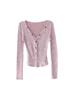 Cárdigan de punto suave y ceroso de color sólido sexy de las Spice Girls, camiseta de manga larga, otoño e invierno, temperamento gentil, nudo, top de un solo botón, ins