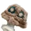 Chapéu de tricô de pelo de coelho para mulheres, fofo e quente para outono e inverno, apresentando um design tradicional de dança do leão chinês, feito à mão e projetado para fazer o rosto parecer menor, com um motivo de cabeça de tigre.
