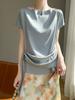 Camiseta de Manga Corta Nueva Transfronteriza 2025 para Mujer, Top de Seda de Hielo Veraniego Hombros Descubiertos, Camiseta sin Mangas de Moda para Mujer