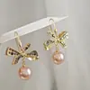 Diseño Exclusivo, Lujo Accesible, Modernos y Elegantes, Pendientes de Alta Gama con Lazo de Diamantes y Perlas para Mujer, Pendientes Adelgazantes