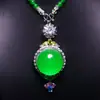 Venta al por mayor del fabricante Jade de Cuarcita Myanmar Cabujón de Hielo Alto de Alta Calidad Verde Imperial Colgante Incrustado Cadena para Suéter de Mujer