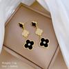 [Acero de Titanio] Borla Trébol de la Suerte Micro Collar Aretes Set Lujo Ligero Personalidad Elegante Combinación de Collar y Aretes