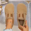 Zapatos peludos estilo retro para mujer, adecuados para otoño e invierno, zapatos de algodón Mary Jane, estilo nocturno suave, mocasines de felpa con suela plana