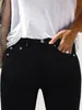Cy038 Novo Estilo Moda Feminina Simples Cintura Alta Cor Sólida Metálico Cintura Alta Elástico Skinny Cor Sólida Calça Jeans