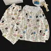 Pijama de Algodón Nube para Niños Otoño Invierno Cardigan de Encaje para Niñas Conjunto de Ropa de Casa de Manga Larga para Niñas Medianas y Grandes