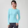 Camiseta Deportiva de Punto sin Costuras de una Sola Pieza, Manga Larga, Cuello Redondo, Corte Ajustado, Agujero para el Pulgar, Elástica, Transpirable, Capa Base para Fitness, Yoga, Entrenamiento