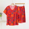 Conjunto de Pijama de Algodón y Seda con Flores Grandes del Noreste para Mujer Talla Grande Holgado Casual Ropa para el Hogar Moda Elegante Ropa de Aire Acondicionado para Mujer