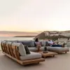 Sofá de Terraço Externo de Designer para Villa em Madeira de Teca Completa para Pátio Externo e Jardim, à Prova de Chuva e Sol, Móveis de Madeira Maciça de Alto Padrão