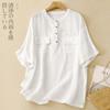 Estilo Japonés y Coreano en stock Foto Real Camisa de Lino con Cuello Vertical talla grande Camisa Casual Holgada Top de Manga Corta para Personas Gorditas Estilo Coreano