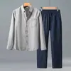 Camisa de Lino Puro de Manga Larga Primavera y Otoño para Hombre Commute Casual Todo Material de Lino Camisa Transpirable Top Estilo Chino