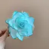 Pinza para el cabello de flor de tela de seda tridimensional de color degradado de rosa de hadas grande para mujer, adecuada para fotos de viajes a la playa