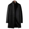 Abrigo de Lana Hecho a Mano para Hombre, de Longitud Media, con Cuello Alto, Estilo de Negocios Juvenil, Chaqueta con Forro de Plumas Desmontable