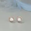 Nuevos Pendientes de Perla para Mujer, Moda Estilo Coreano Pendientes Elegantes Incrustados de Diamantes, Diseño Simple, Pendientes de Circonita de Celebridad de Internet