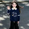 Conjunto Estilo Academia para Niñas 2026 Primavera/Otoño Estudiante Femenina Estilo Coreano Sudadera Holgada con Cuello Polo Manga Larga Pantalones Largos Conjunto de Dos Piezas