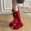 Botas Largas Rojas Mujer 2026 Otoño Invierno Nuevo Estilo Antideslizantes Adelgazantes Suela Gruesa Botas Largas Personas Bajas Viaje Botas de Caballero