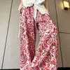 Calça de Pijama de Seda de Algodão para Mulheres, Estilo Fino para Primavera e Verão, Tamanho Grande, Caimento Solto, Calça de Perna Larga de Algodão Artificial, Pode Ser Usada Fora de Casa, Versátil, Cintura Alta, Leve