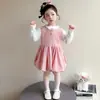 Conjunto de Vestido con Brotes Estilo Primavera y Otoño para Niñas Moda Bebé Chic Falda Chaleco Infantil Vestido de Princesa Ropa de Otoño Tendencia