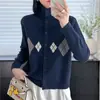 Elegante cardigã suéter grosso de manga longa com gola semimédia para mulheres, novo top de tricô vintage para outono e inverno de 2026