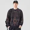 Suéter para Hombre de Alto Nivel Estilo Étnico Fair Isle Bloque de Color Otoño Invierno Holgado Tejido Perezoso Marca de Tendencia Jacquard Top Casual