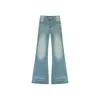 Jeans Azules de Estilo Americano Acampanados para Mujer, Nuevo Estilo de Verano, Tallas Grandes, Cintura Alta, Cubre Cadera, Adelgazantes, Pantalones Acampanados No Ajustados