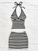 Estilo Floral de Verano para Vacaciones Encaje con Cordones Cuello en V con Tirantes Ajustado Moda Bodycon Falda Sexy Versátil Moda Conjunto de Dos Piezas