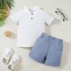 2025 Verão Casual Moda Infantil Meninos Polo Top Bolso Aba Dupla Calças Shorts Zíper Conjunto de Duas Peças
