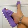 Pantuflas de Plataforma de Suela Gruesa para Mujer para Usar en la Calle Pantuflas Nuevas de Tiras Tejidas para Mujer Pantuflas para Mujer